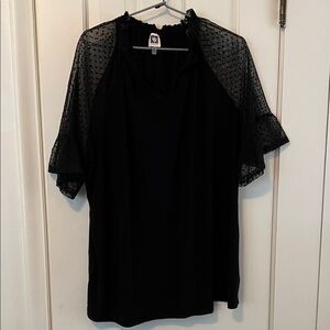Anne Klein Black Blouse with Sheer Sleeves